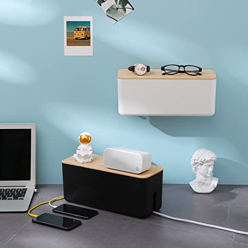 Changsuo Wall Mount Cable Management Box Large Cable Organizer Box for Extension Cord Power Stripe Surge Protector Wire Management Concealer Organizer Cover Hider for Desktop (Large, Black) - color: Black, size: Large Only