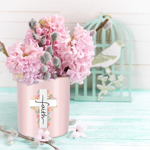 Ceramic Pen Holder for Desk Cute, Pencil Holder Cup, Makeup Brush Holder Pink, Multi-Functional Organizer for Office, Religious Style - color: Religious Style