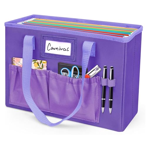 abcxgood Desktop File Organizer Box,Collapsible Hanging Filing Box,Home Office Document Storage Organizer with Front Pocket and Handles, Letter Size Folder. (PURPLE) - color: Purple