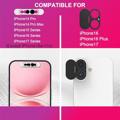 Privacy Cover Compatible for iPhone 17/16 Plus/16, [2-Pack] Anti-Spy Camera Lens Protector with Front Camera Cover, On/Off Face ID Compatible,Anti-Spy Guard, Privacy & Security Protection, Black