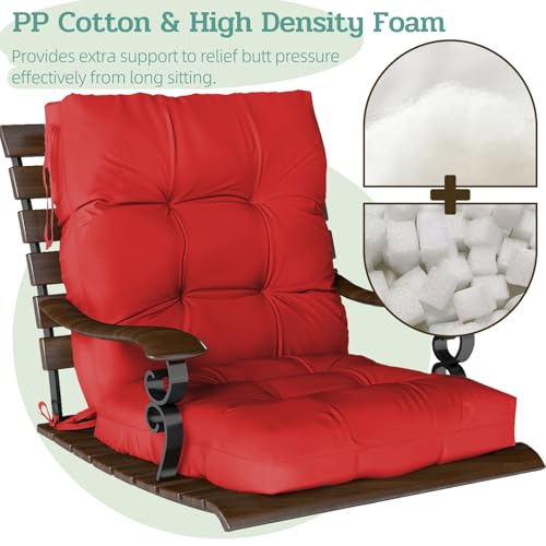 Outdoor Chair Cushions Set of 2, 42x21x4 Inch Patio Cushion for Dining/Rocking Chairs, High Back Soft Seat Pad with Ties, Indoor Outside Use, Fade-Resistant & Waterproof, Red - color: Red