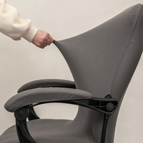 Melaluxe Office Chair Cover with Arm Covers - Universal Stretch Desk Chair Cover, Computer Chair Slipcovers (Size: L) - Dark Gray - color: Dark Gray, size: Large with Arm Cover