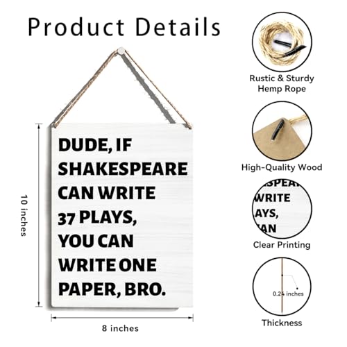 Funny English Classroom Decor, Classroom Literary Quote Wooden Sign Hanging Wall Art Decor 8 x 10 Inch, Funny Hanging Wood Sign Wall Decor, Gifts for Friends Brothers English Teacher Literature Lover - color: Shakespeare Study Motivation
