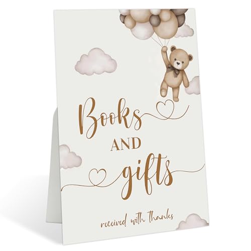 Books and Gifts Sign for Baby Shower, Bear Balloon Style for Gender Reveal Party Reception and Baby Shower Favors Table Decorations, Gender Reveal Ideas, Newborn Announcement Party Supplies, 12 - color: Books and Gifts