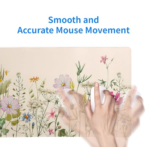 Flower Gaming Mouse Pad Large Mouse Pad for Keyboard and Mousepad Desk Mat with 3mm Non-Slip Base and Stitched Edge for Gaming and Office Computer Mat Protector Mat 27.6x11.8 Inch - color: Flower