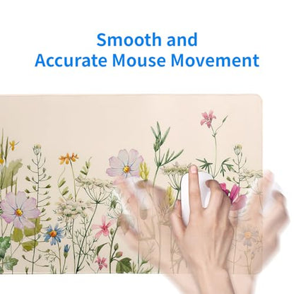 Flower Gaming Mouse Pad Large Mouse Pad for Keyboard and Mousepad Desk Mat with 3mm Non-Slip Base and Stitched Edge for Gaming and Office Computer Mat Protector Mat 27.6x11.8 Inch - color: Flower