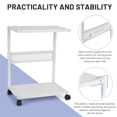 Bfttlity PC Stand Computer Tower Stand 2-Tier Metal CPU Holder with Locking Caster Wheels Suitable for Most PC (S, White) - size: Small-White