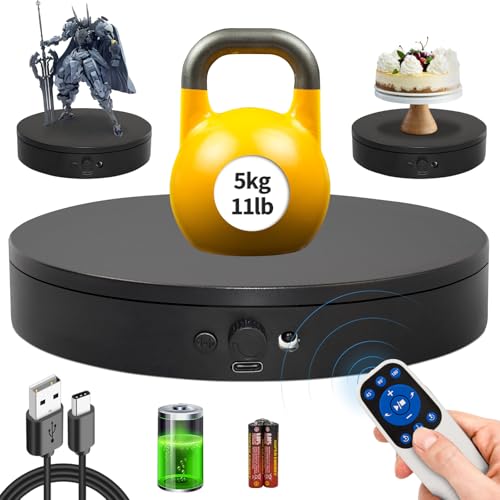 Motorized Rotating Display Stand with Remote, 7.87in 360 Electric Turntable for Display,Photography,3D Scanner Models, Motorized Lazy Susan and Photography Turntable Control Angle/Speed,Step/Swing/Continuous Rotation - size: 7.87inch/Black/11Lbs Load