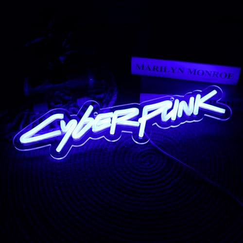 WonderfulLife Game Cyberpunk Neon Sign for Game Zone Decor,Shooting Games Led Lights for Man Cave Gaming Room Internet Bar or Bedroom Decoration.5V USB Powered,Easy Hanging. - color: blue cyberpunk