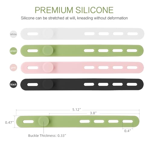 Donruby 24Pcs Silicone Cable Ties - Reusable & Washable with Locking Buckles, Adjustable Fastening Cable Management Straps, Multi-Purpose High Elasticity Cord Organizer (4 Colors) - color: Black/White/Pink/Green