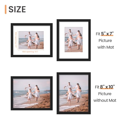 upsimples 8x10 Picture Frame, Display Pictures 5x7 with Mat or 8x10 Without Mat, Wall Hanging Photo Frame, Black, 1 Pack - color: Black, size: 8x10