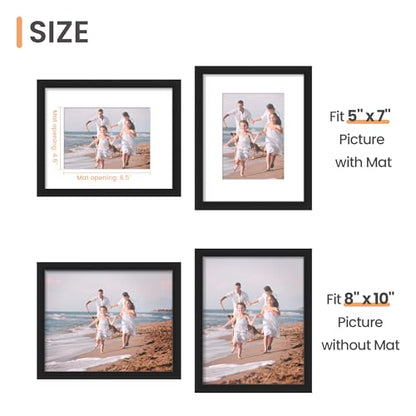 upsimples 8x10 Picture Frame, Display Pictures 5x7 with Mat or 8x10 Without Mat, Wall Hanging Photo Frame, Black, 1 Pack - color: Black, size: 8x10
