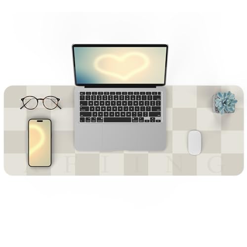 AFIING Leather Desk Mat, 31.5"x12", White Grey | Non-Slip Rubber Base, Easy Clean Surface, Desk Protection, Office & Home - color: Whitegray