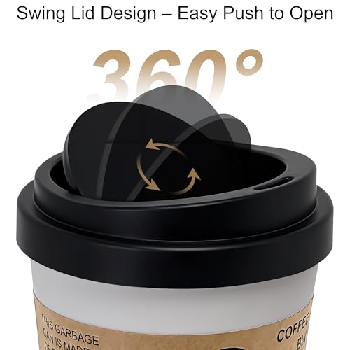 Soddeph Plastic Mini Trash Can with Swing-Top Lid, 0.9 Gallon Desktop Waste Bin for Coffee Table, Office, Small Countertop Wastebasket for Counter, Vanit (Black Lid + White Can, Small) - color: Black Lid + White Can