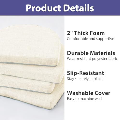 IPYNBAP Chair Cushions for Dining Chairs, Kitchen Chair Cushions, 16'' x 16'' x 2'', Non Slip Indoor Seat Cushions, Chair Pads for Dining Chairs with Ties & Removable Cover, Set of 4, Beige - color: Beige, size: 4 Count(Pack of 1)