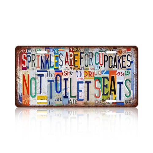 Vintage License Plate Wall Decor Metal Tin Sign for Bar Home Bedroom | Sprinkles Are For Cupcakes Not Toilet Seats - color: A-10