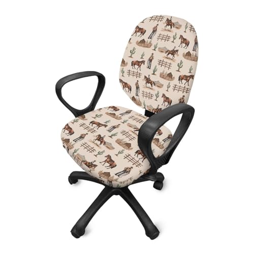 Western Cowboy Horse Office Chair Covers Washable Computer Office Chair Seat Cover 2 Piece Office Chair Slipcovers Protector Desk Accessories Dorm Computer Rotating Chair Slipcover - color: Western Cowboy Horse