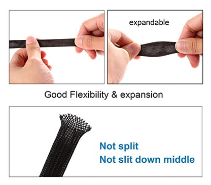 25ft - 1/8 inch PET Expandable Braided Sleeving – Black – Alex Tech Braided Cable Sleeve - color: Black, size: 1/8"-25ft