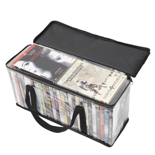 Set of 2 DVD Storage Bags,Transparent PVC Media Storage,Media Organizer Bag for DVDs, CDs, Video Games, VHS Box, Video Game Disks,With Reinforced Carrying handles (2, Medium) - size: Medium