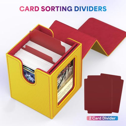 UAONO Card Deck Box for MTG Commander, Independent Commander Display, Fits 100 Double-Sleeved Cards, Magnetic Deck Case for Magic the Gathering TCG, 2 Dividers & 1 Top Loader (Yellow/Red) - color: A-Yellow&Red
