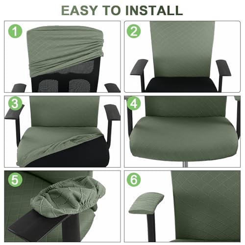 Tallew 4 Pcs Office Chair Covers Set Computer Universal Protective Stretchable Chair Seat Covers Desk Armrest Slipcovers Pads Office Cushion Backrest for Rotating(Olive Green) - color: Olive Green