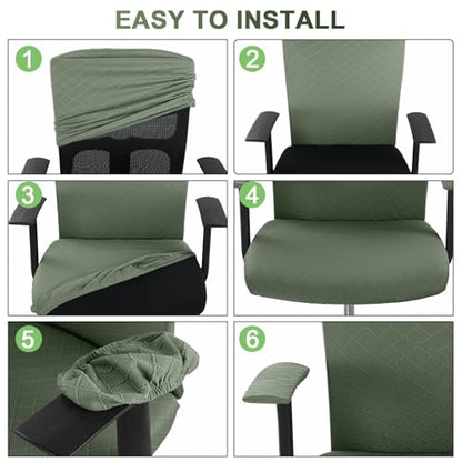 Tallew 4 Pcs Office Chair Covers Set Computer Universal Protective Stretchable Chair Seat Covers Desk Armrest Slipcovers Pads Office Cushion Backrest for Rotating(Olive Green) - color: Olive Green