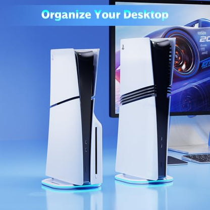 HONCAM Vertical Stand for PS5/PS5 Slim/PlayStation Pro Consoles, PlayStation 5 Vertical Holder with 7 RGB Lights and a Screw,White - color: White