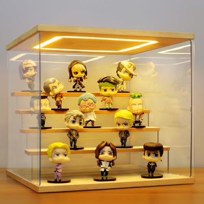 Clear Acrylic Display Case with Light , 5 Tier Display Box Stand Assembly Dustproof Protection Showcase for Collectibles Action Figures (12.6×12.2×11.8in; 32×31×30cm) - color: Wood with light, size: 5 Tier 12.6×12.2×11.8in; 32×31×30cm