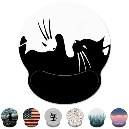 Ergonomic Mouse Pad with Wrist Support,White and Black Cat Mouse Pad with Wrist Rest,Relieve Wrist Pain Mousepad Non-Slip Rubber Base,Mouse Pads for Desk,Computers,Laptop,Office,Home,Accessories - color: White And Black Cat