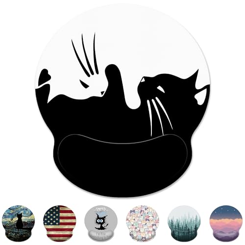 Ergonomic Mouse Pad with Wrist Support,White and Black Cat Mouse Pad with Wrist Rest,Relieve Wrist Pain Mousepad Non-Slip Rubber Base,Mouse Pads for Desk,Computers,Laptop,Office,Home,Accessories - color: White And Black Cat