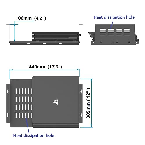 Under Desk Computer Mount for Small Form Factor SFF Computers and PCs,Using Space 17.3" x H 4" x D 12", Compatible with PlayStation 4, PS4 Slim, PS4 Pro,Gaming Under Desk(4inch High) - size: 4inch High