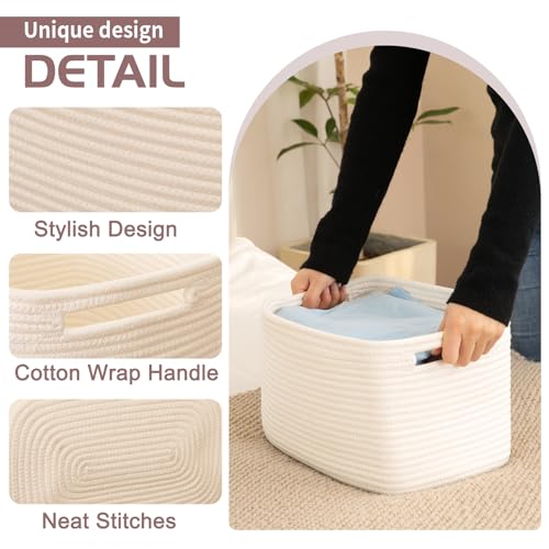 OIAHOMY 4 Pack Storage Baskets for Organizing, Cube Storage Bins for Shelves, Rectangle Storage Baskets With Handles, Woven Baskets for Storage, 12.7''Lx9''Wx7.8''H, White - color: White, size: 12.7x9x7.8inch