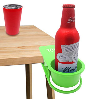 YOY 2 Pack Drink Cup Holder Clip - Table Desk Side Water Glass Beer Bottle Beverage Soda Coffee Mug Holder Cup Saucer Clip Design for Home Office, Green - color: Green, size: 2 Pack