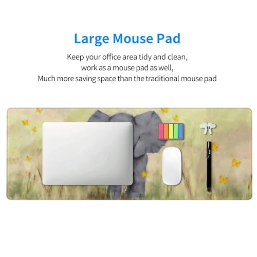 Baby Elephant with Butterflies Mouse Pad Large Gaming Mousepad Non-Slip Rubber Base Keyboard Mouse Mat for Laptop Keyboard Desktop 31.5 x 11.8 inch - color: Baby Elephant With Butterflies