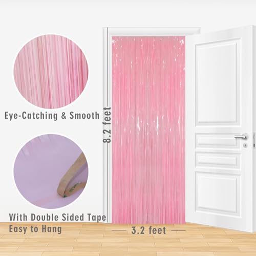 GOER 3.2 ft x 8.2 ft Foil Fringe Curtains Party Photo Backdrop Party Streamers for Birthday,Graduation,New Year Eve Decorations Wedding Decor(1 Pack,Candy Pink) - color: Candy Pink, size: 1 Pack