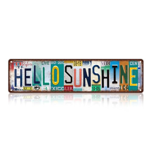 Vintage Hello Sunshine Metal Tin Signs Wall Decor | Man Cave Street Signs 16 x 4 Inches - color: Hello Sunshine