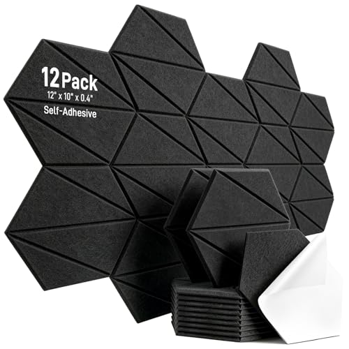 12 Pack Hexagon Acoustic Panels, 12" x 10" x 0.4" Z-Lines Design Self-Adhesive Soundproof Wall Panels, High-Density Sound Absorbing Panels for Recording Studio, Home Office, Gaming Room, Black - color: Z-Lines - Black, size: Hexagon - 12 Pack