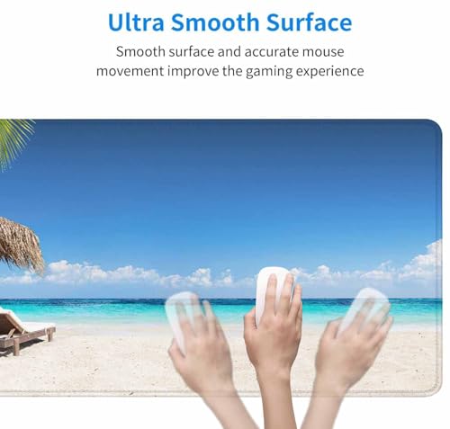 Gaming Mouse Pad, XXL Extended Computer Keyboard Long Mouse Mat, Large Desk Pad for Office Laptop, Non-Slip Rubber Base with Stitched Edge Mousepad, 35.4X15.7 inch Tropical Palm Sea and Beach - color: Tropical Palm Sea and Beach, size: 35.4" x 15.7"