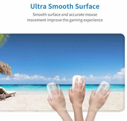 Gaming Mouse Pad, XXL Extended Computer Keyboard Long Mouse Mat, Large Desk Pad for Office Laptop, Non-Slip Rubber Base with Stitched Edge Mousepad, 35.4X15.7 inch Tropical Palm Sea and Beach - color: Tropical Palm Sea and Beach, size: 35.4" x 15.7"