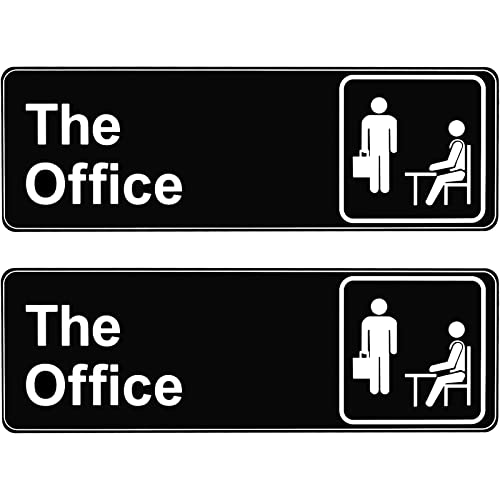 2 Pack The Office Sign, 9 3 Inch Main Official Self Adhesive Sign for Door or Wall, Easy Installation, Premium Acrylic Design for Home Office/Business for Fans - color: B: Black （2 Packs ）