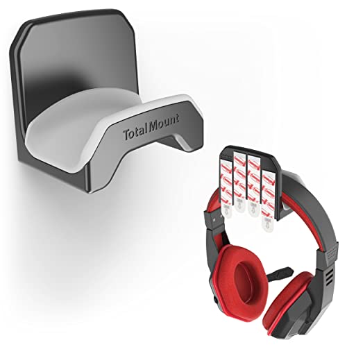 TotalMount Gaming Headset Hanger – Includes Removable Adhesive Strips for Easy, Damage-Free Wall, Desk, or PC Mounting (Black Headphone Hook with Premium Silicone Cradle – One Pack) - style: Premium Black