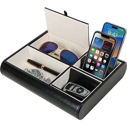 Valet Tray,Nightstand Desk or Dresser Organizer, Catch-All for Keys, Phone, Wallet, Coin, Jewelry, and More (Black / 10.34 x 2.15 x 8.19 inches) JackCubeDesign - :MK158