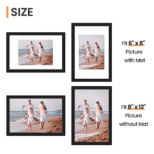 upsimples 8x12 Picture Frame, Display Pictures 6x8 with Mat or 8x12 Without, Wall Hanging Photo Frames, Black, 1 Pack - color: Black, size: 8x12