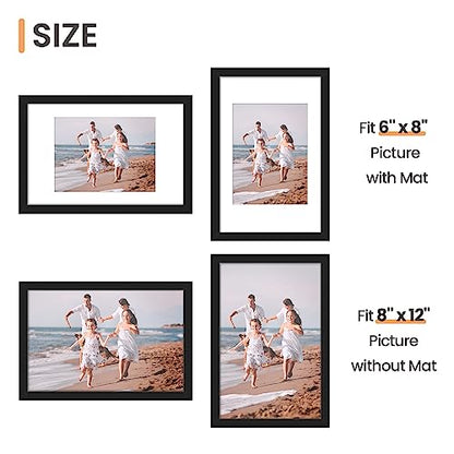 upsimples 8x12 Picture Frame, Display Pictures 6x8 with Mat or 8x12 Without, Wall Hanging Photo Frames, Black, 1 Pack - color: Black, size: 8x12