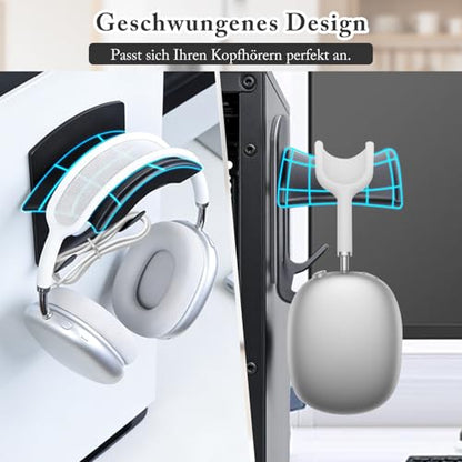Headphone Stand Metal, Desk Headphone Hook Adhesive with Cable Clip,Aluminum Alloy Headset Stand for Desk,PC Gaming Headset Holder,Earphone Clamp for Airpods Max,HyperX,Sennheiser,Black