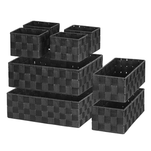 Posprica Woven Baskets, Storage Baskets for Organizing (Set of 8), Cube Baskets Bin Container Matching Storage Boxes Organizers for Pantry, Office, Shelves, Media-room - color: Black-8pcs