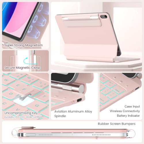 RAYMCRAFT for iPad 11th(A16, 2025)/10th Generation Case with Keyboard, Magic Keyboard 2022, Springy Backlit Keys, Stain-Resistant Surface, Multi-Touch Trackpad, Pink - color: Pink
