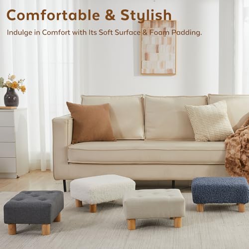 Small Foot Stool Ottoman, Linen Footstool Ottoman Foot Rest for Couch, Rectangle Footstools and Ottomans Small for Living Room, Entryway and Bedroom (Beige) - color: Beige