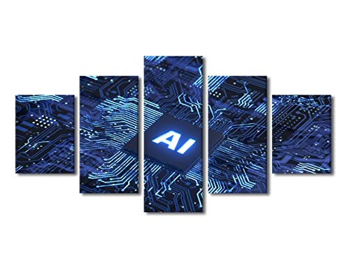 5 Piece Wall Art AI Artificial Intelligence Concept Posters & Prints Bedroom Wall Art Artwork for Home Walls Family Wall Decor Canvas Wall Art Modern Home Decor Framed Art Wall Decor, 60"x32" - color: Artwork-05, size: 60''Wx32''H