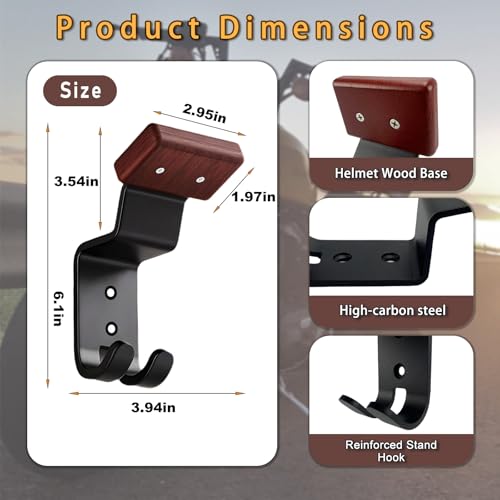 Motorcycle Helmet Holder Wall Mount - Heavy Duty Helmet Hanger Rack with 2 Key Hooks, Solid Wood & Strong Steel Design for Bike, Football, Skiing Sports Gear, Jackets & Hats (1) - color: Red*1